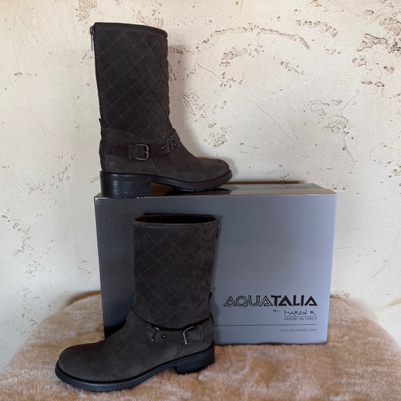 Aquatalia Shoes - NWT Aquatalia "Shannon" Weatherproof Suede Quilted Boots - Asphalt Grey 9.5M NIB